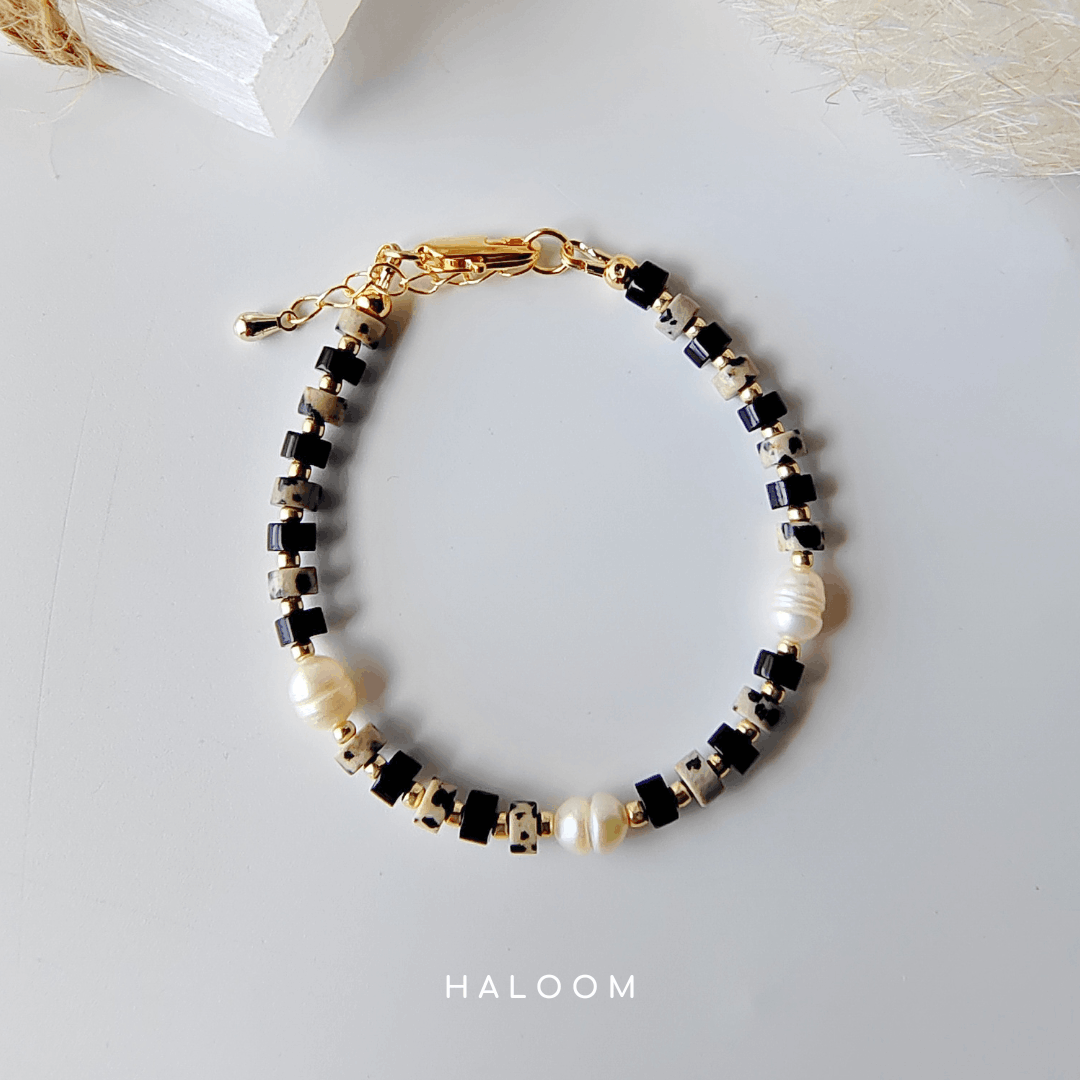 Black Onyx & Dalmatian Jasper Bracelet for Protection & Joy