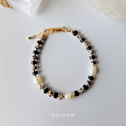 Black Onyx & Dalmatian Jasper Bracelet for Protection & Joy