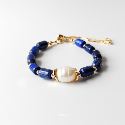 Lapis lazuli and pearl slider bracelet