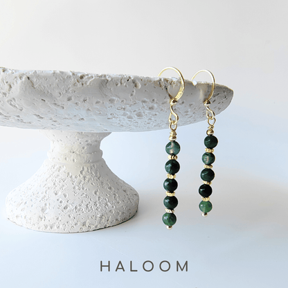 Moss agate bar earrings