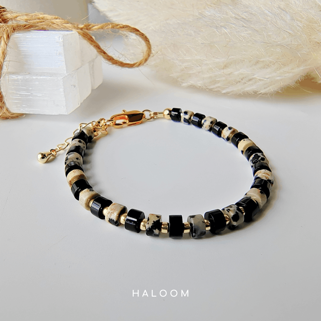 Black Onyx & Dalmatian Jasper Bracelet for Protection & Joy