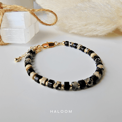 Black Onyx & Dalmatian Jasper Bracelet for Protection & Joy