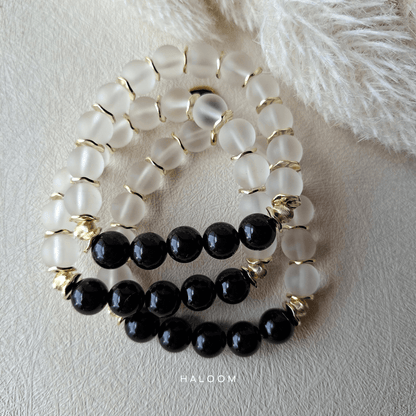 Black Onyx & Frosted Glass Bracelet (with or without evil eye)