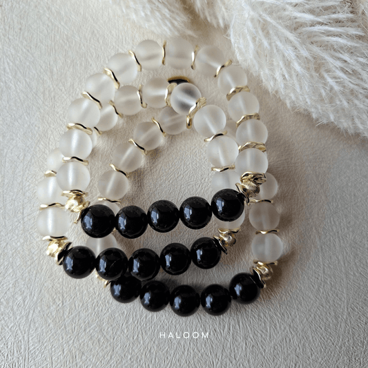 Black Onyx & Frosted Glass Bracelet (with or without evil eye)