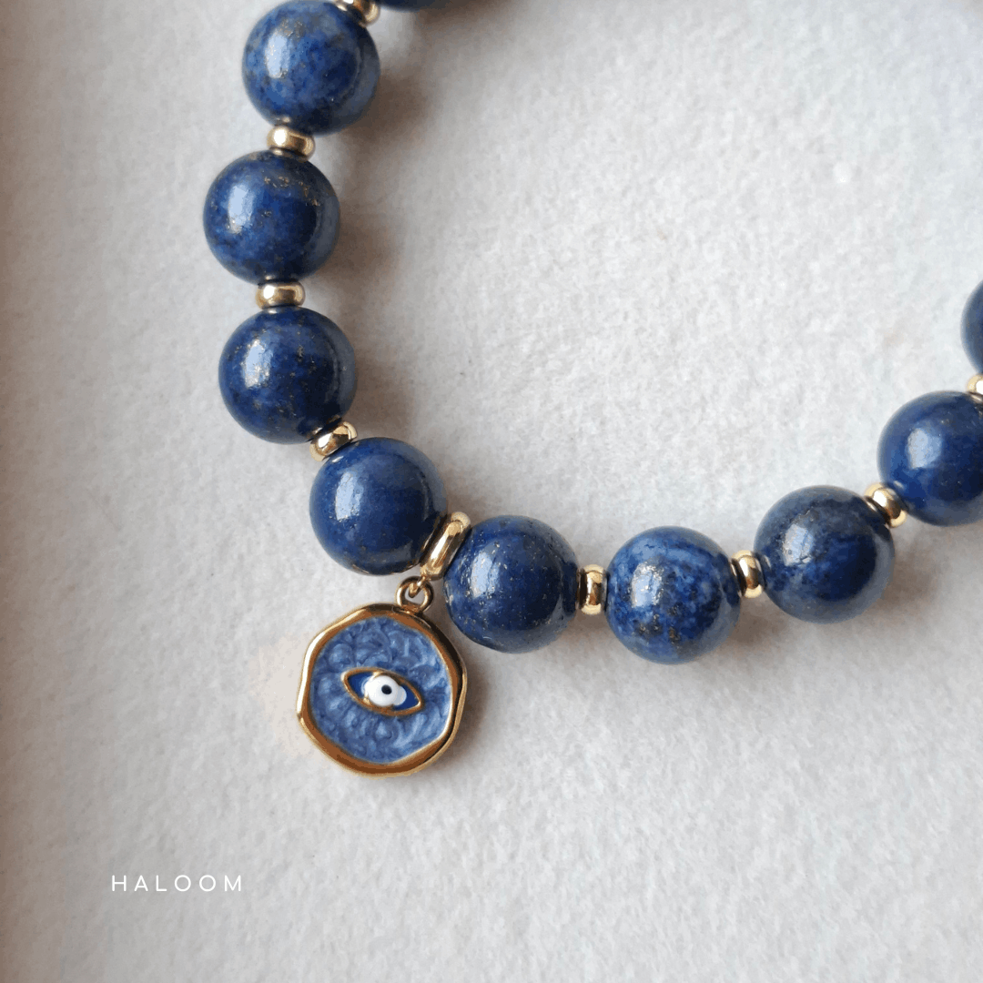Lapis Lazuli with Evil Eye charm (10mm)