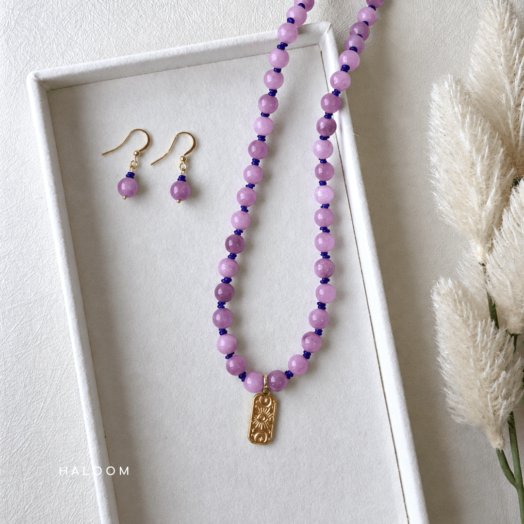 Lavender Jade Necklace with celestial pendant