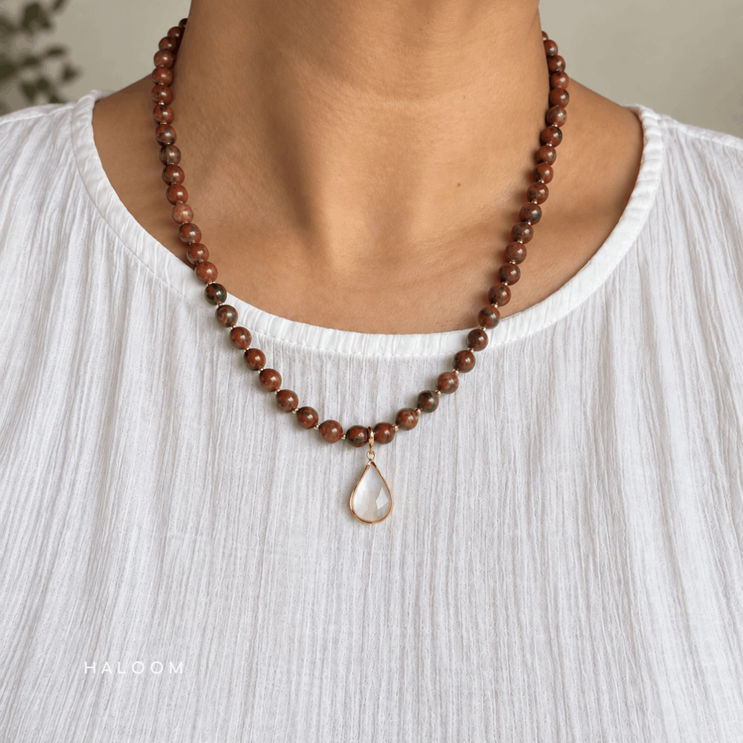 Ember | Red Picasso Jasper & Shell Pendant Necklace