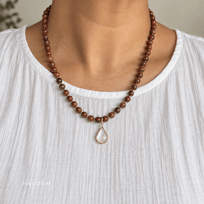 Ember | Red Picasso Jasper & Shell Pendant Necklace