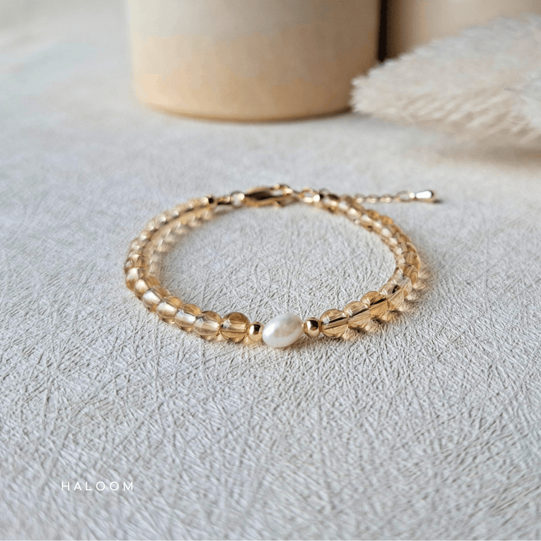 Citrine bracelet 4mm with pearl