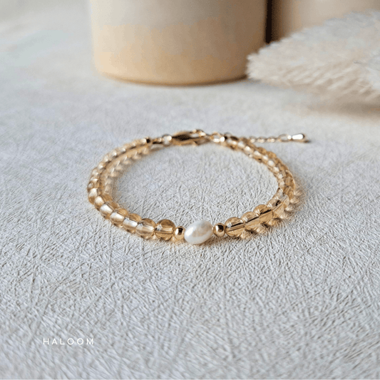 Citrine bracelet 4mm with pearl