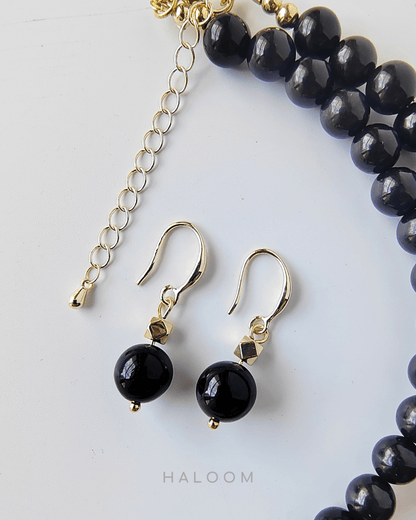 Negative Energy Protection black jade necklace and earrings