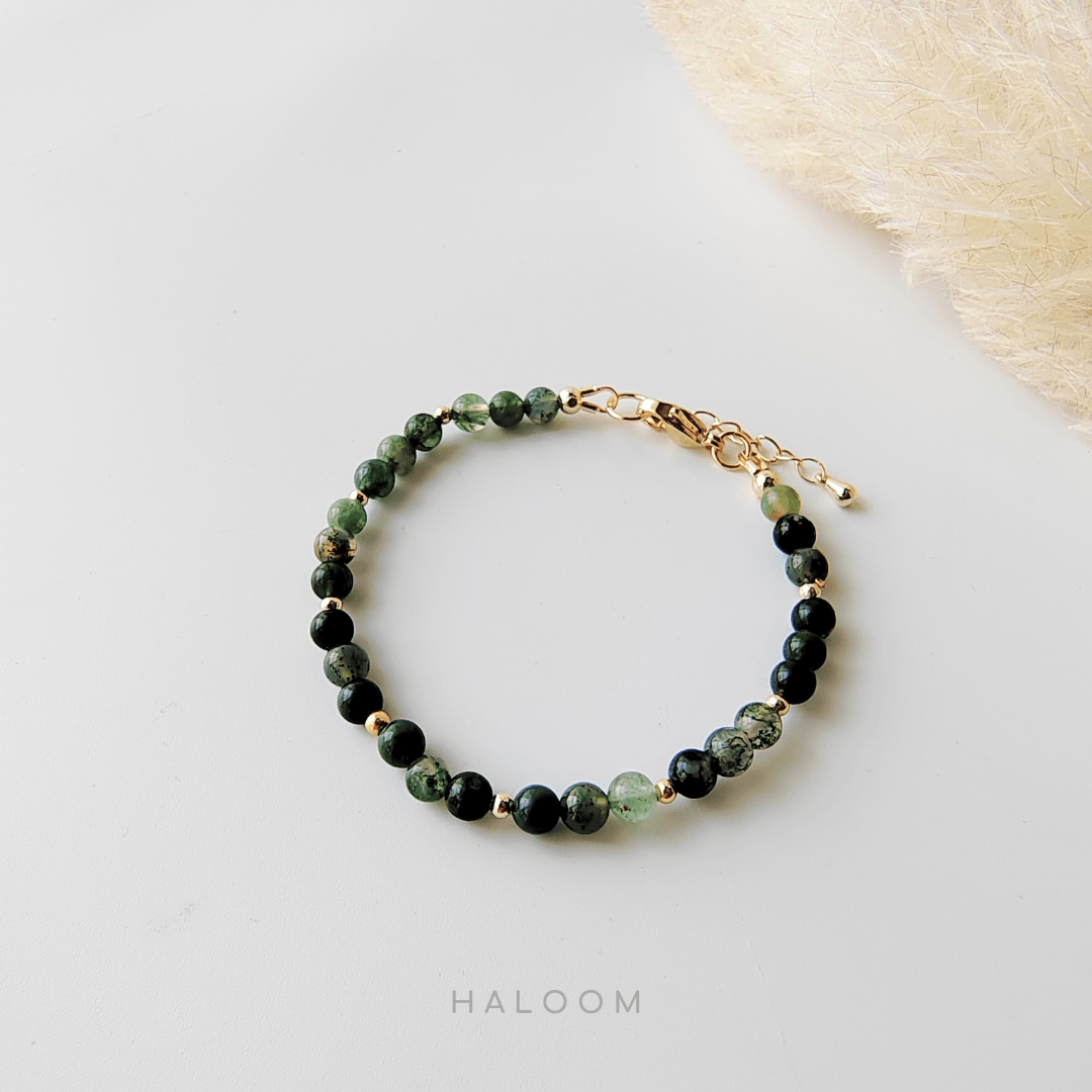 Gelang batu akik lumut hijau (4mm)