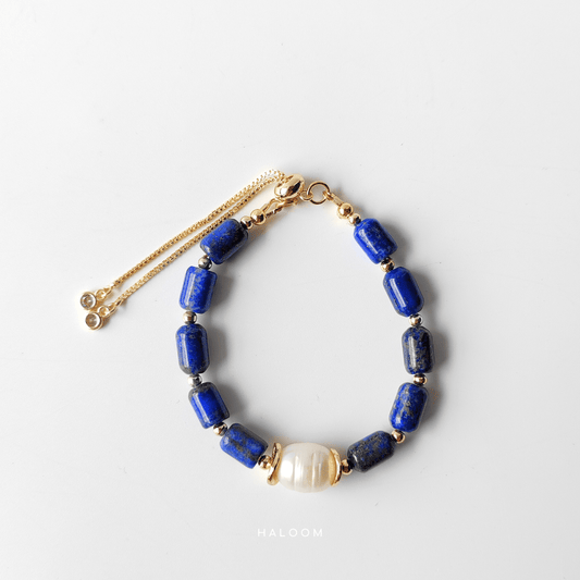 Lapis lazuli and pearl slider bracelet