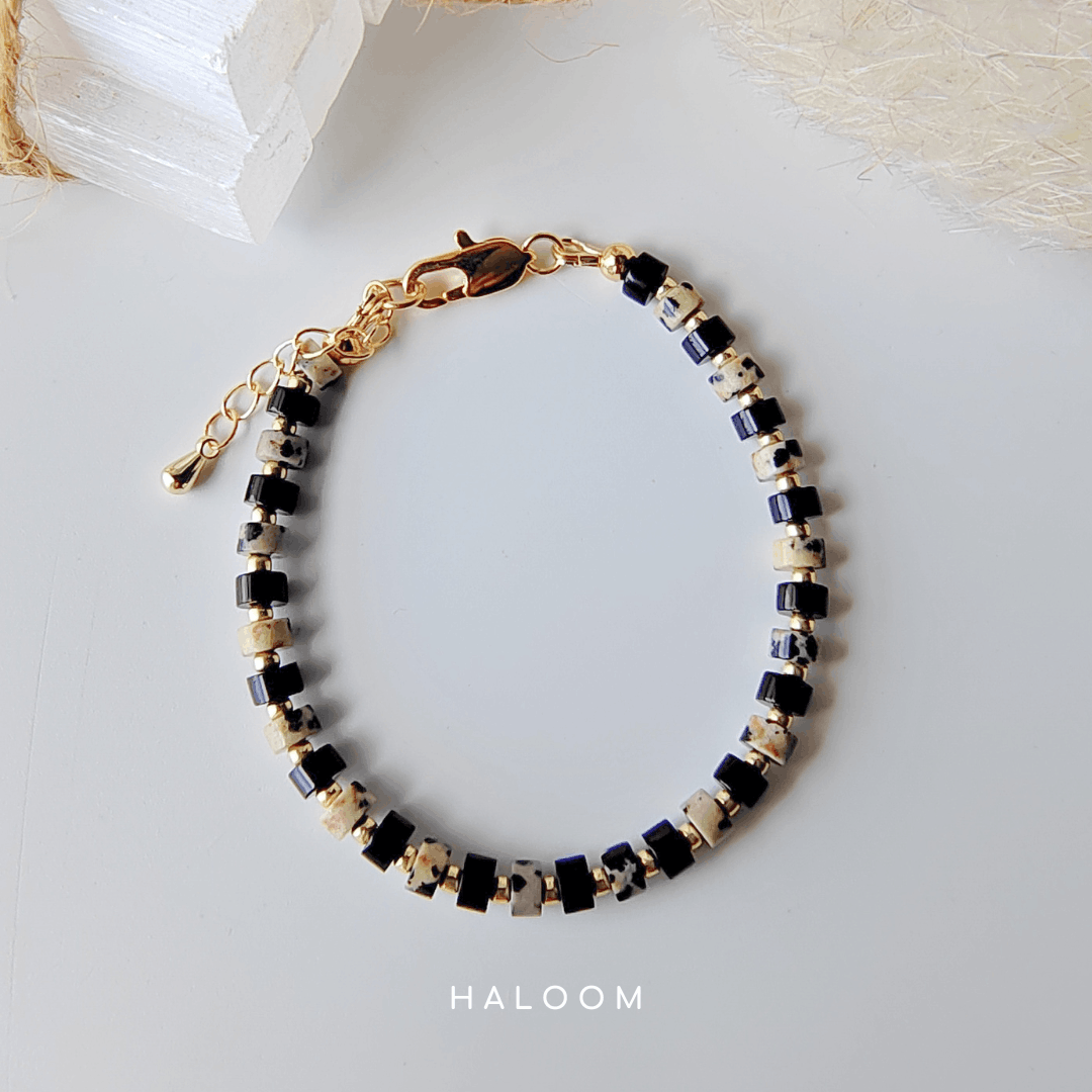 Black Onyx & Dalmatian Jasper Bracelet for Protection & Joy
