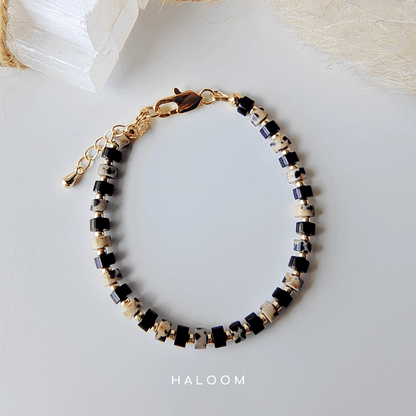 Black Onyx & Dalmatian Jasper Bracelet for Protection & Joy