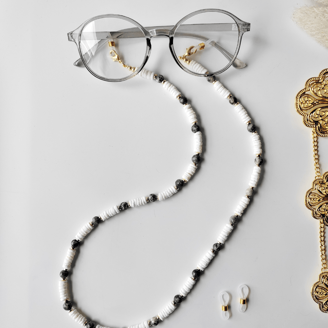 Rantaian Kasturi - Spotted Jade and Coral Necklace and Glasses Chain