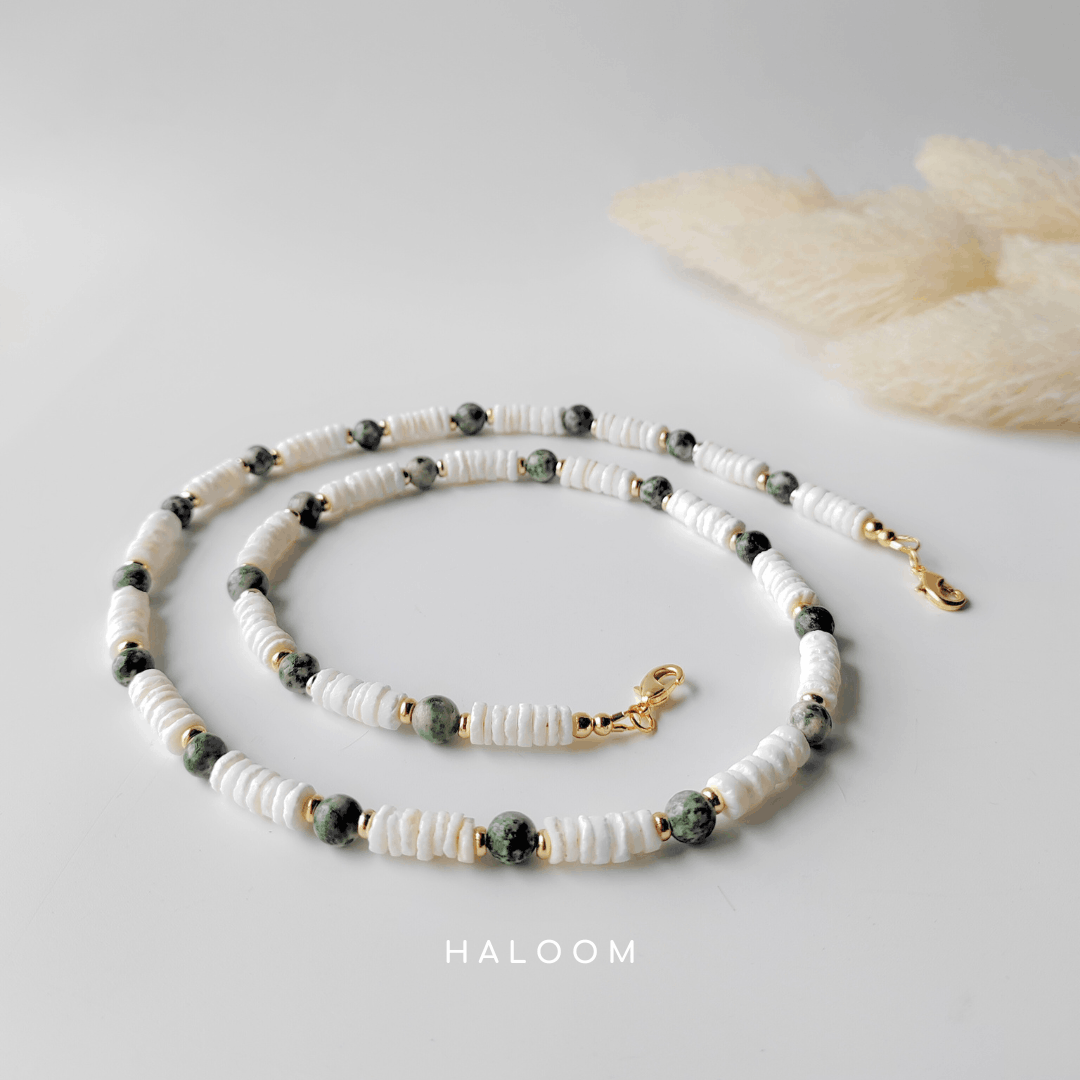 Rantaian Kasturi - Spotted Jade and Coral Necklace and Glasses Chain