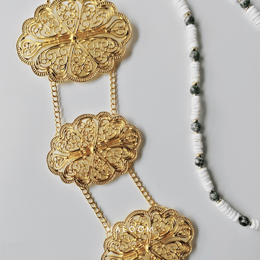 Rantaian Kasturi - Spotted Jade and Coral Necklace and Glasses Chain