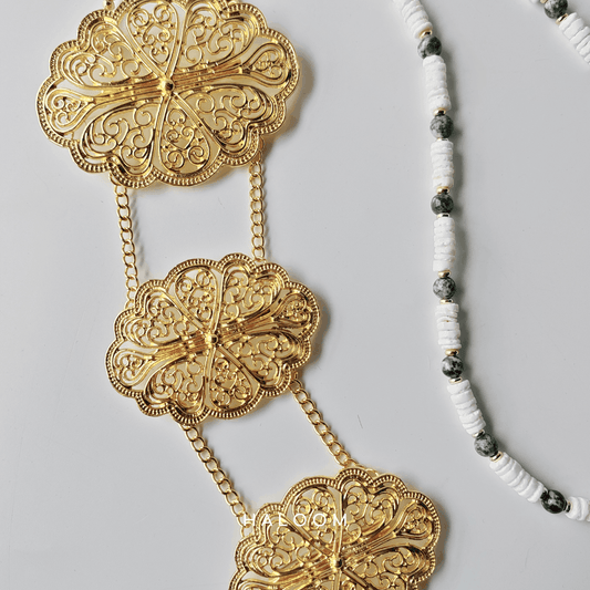 Rantaian Kasturi - Spotted Jade and Coral Necklace and Glasses Chain