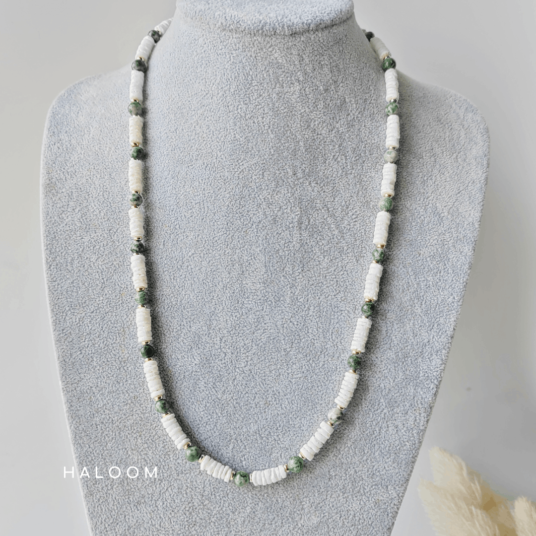 Rantaian Kasturi - Spotted Jade and Coral Necklace and Glasses Chain