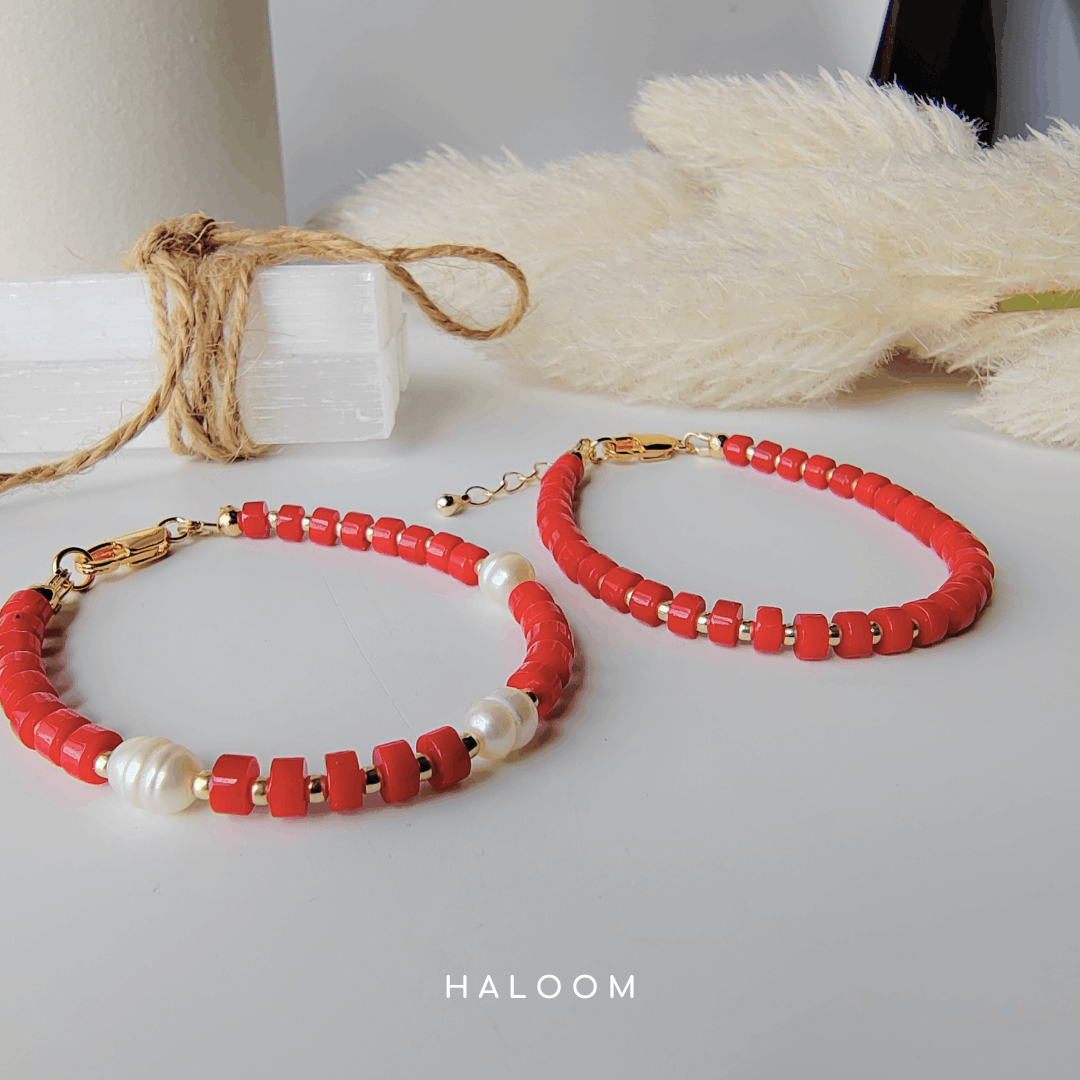 Polished Red Coral Bracelet for Passion & Vitality
