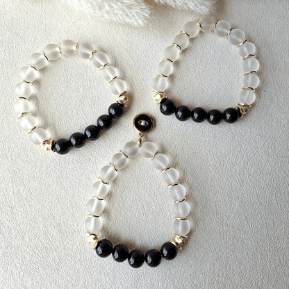 Black Onyx & Frosted Glass Bracelet (with or without evil eye)