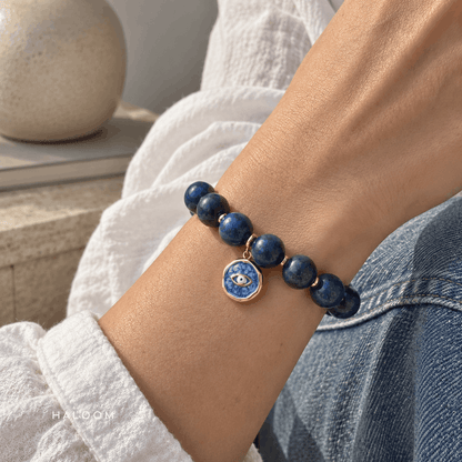 Lapis Lazuli with Evil Eye charm (10mm)