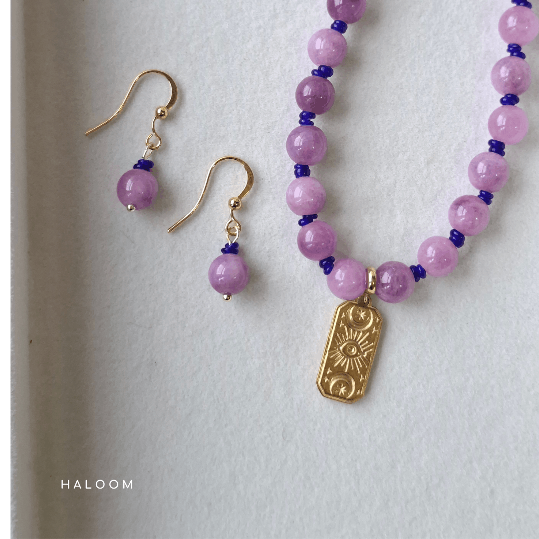 Lavender Jade Necklace with celestial pendant