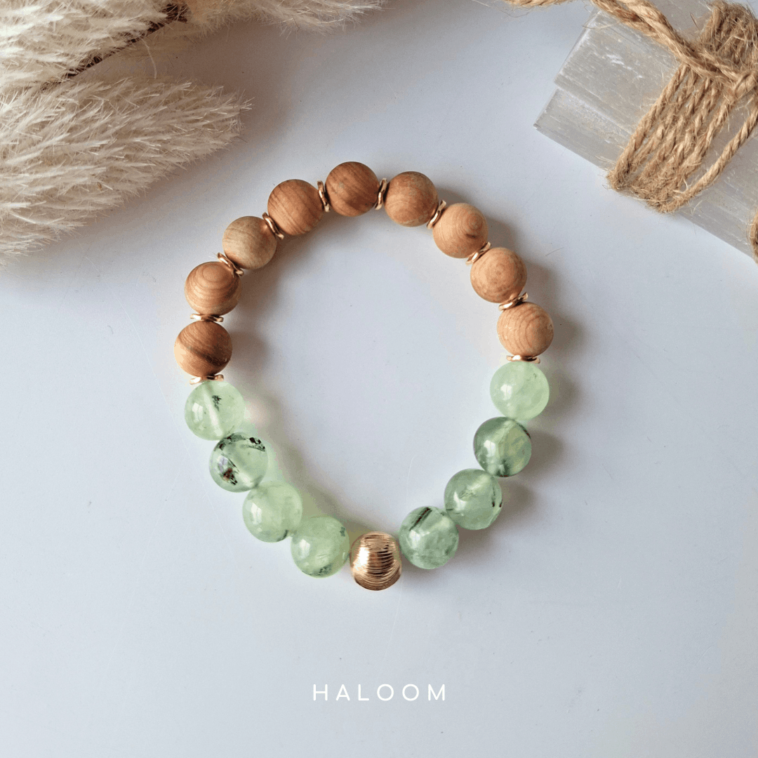 The Empath's Bracelet | Prehnite + Sandalwood