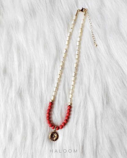 Brave Waves red coral necklace.