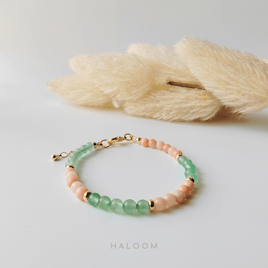 Fortune Flow green aventurine and pink aventurine bracelet and earrings set