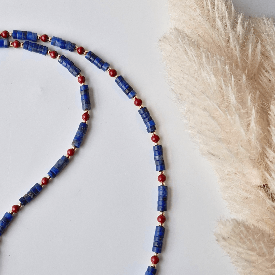 Vitality & Clarity | Cinnabar and Lapis Lazuli Necklace