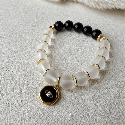 Black Onyx & Frosted Glass Bracelet (with or without evil eye)