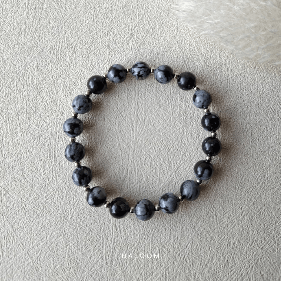 Grounding & Balance snowflake obsidian bracelet