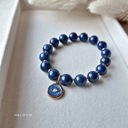 Lapis Lazuli with Evil Eye charm (10mm)