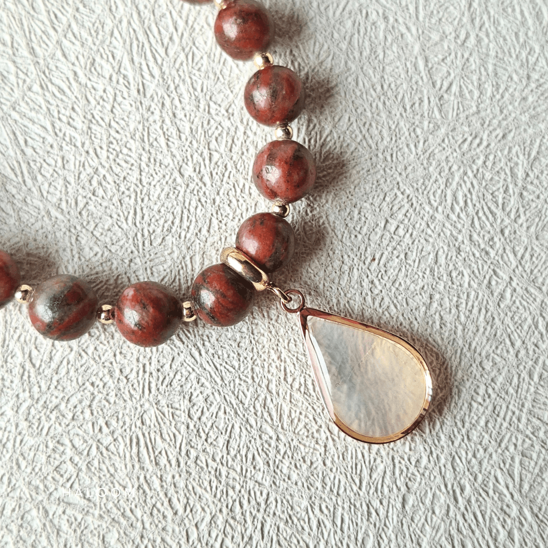 Ember | Red Picasso Jasper & Shell Pendant Necklace