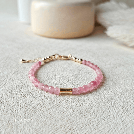 Pink tourmaline curved bar bracelet