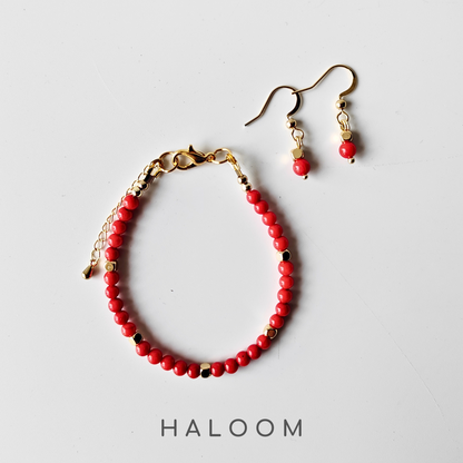 Courageous Heart Red Coral bracelet & earrings set