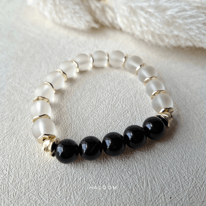 Black Onyx & Frosted Glass Bracelet (with or without evil eye)
