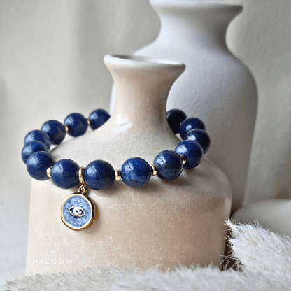 Lapis Lazuli with Evil Eye charm (10mm)