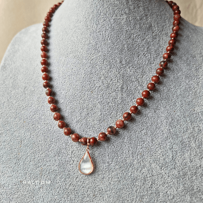 Ember | Red Picasso Jasper & Shell Pendant Necklace