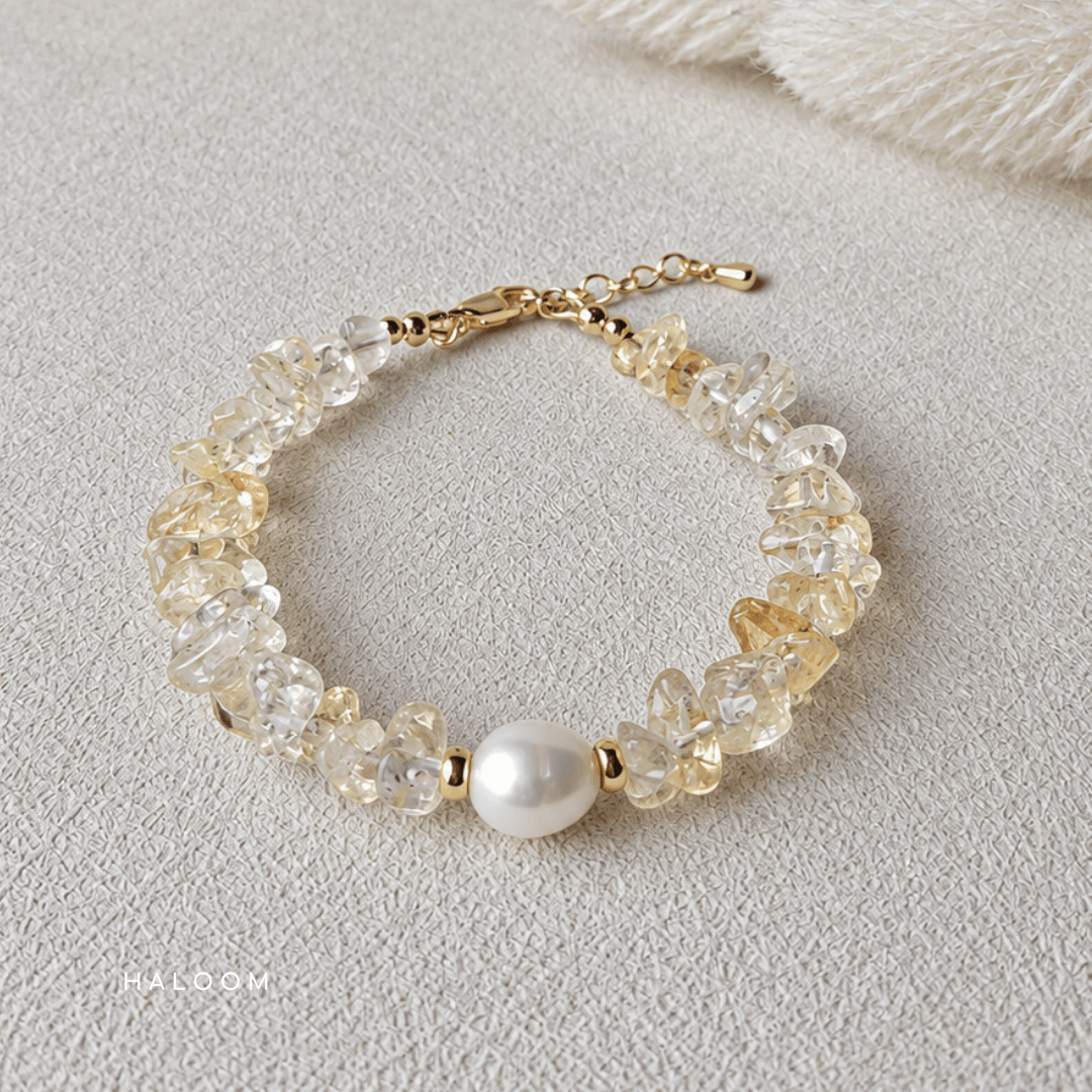 Citrine chip bracelet with freshwater pearl