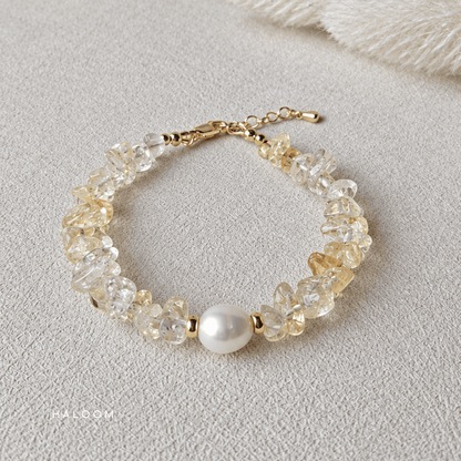 Citrine chip bracelet with freshwater pearl