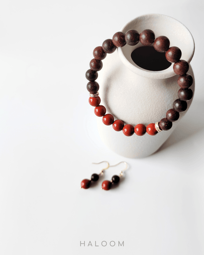Self-Trust red jasper bracelet and earrings set