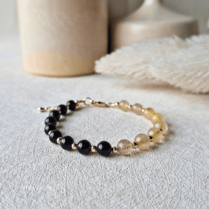 Unshaken | Gold Rutilated Quartz + Black Tourmaline Bracelet 6mm