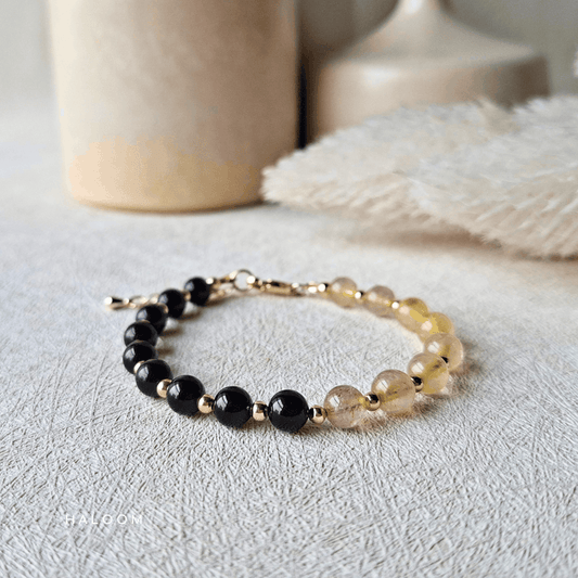 Unshaken | Gold Rutilated Quartz + Black Tourmaline Bracelet 6mm