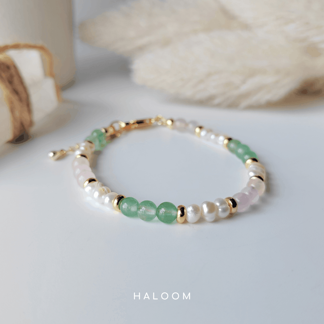 Love and Luck Bracelet - Green Aventurine, Rose Quartz & Pearl