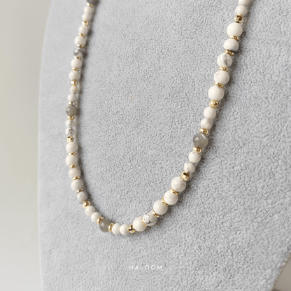 Rantaian Purnama - Howlite and Labradorite Necklace and Glasses Chain.