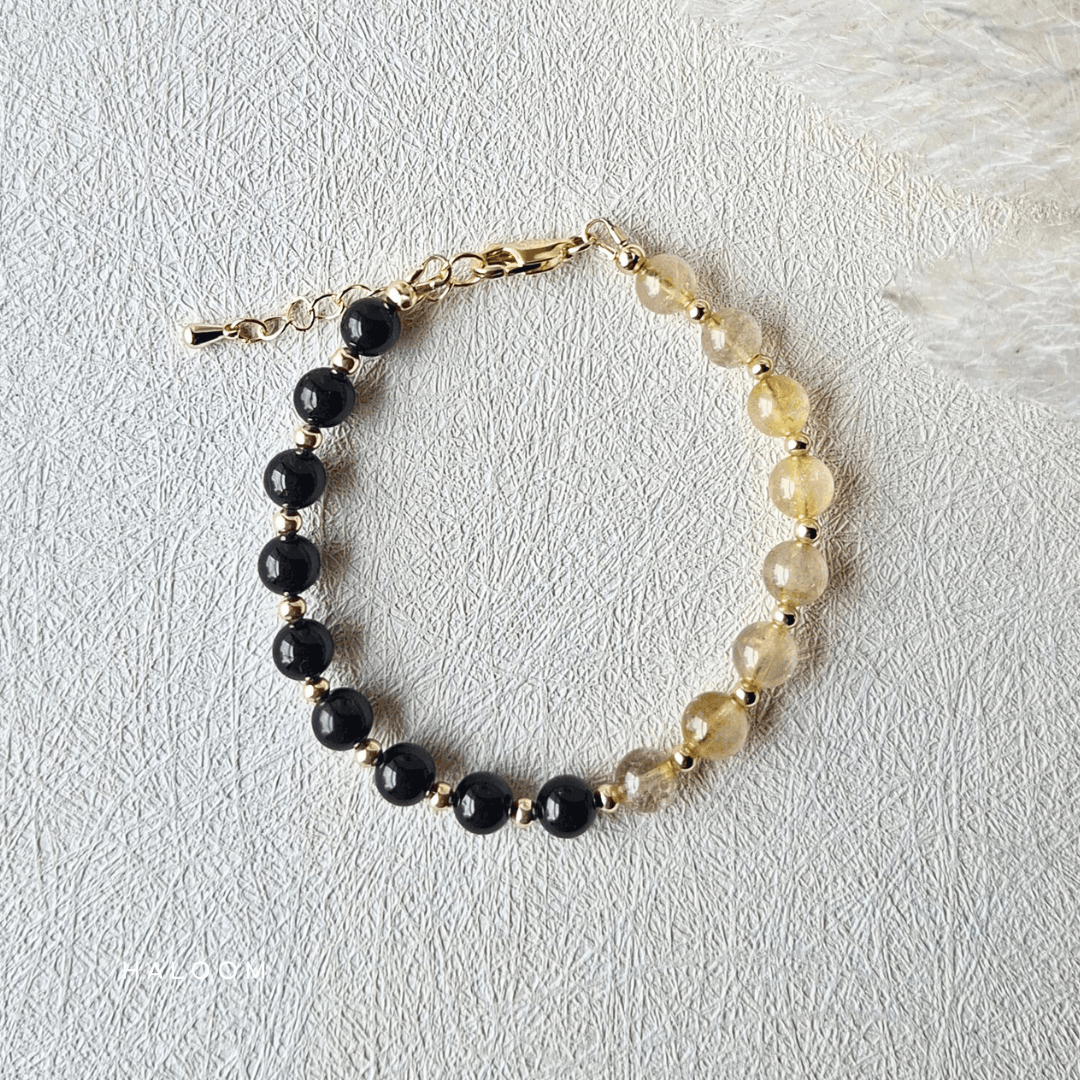 Unshaken | Gold Rutilated Quartz + Black Tourmaline Bracelet 6mm