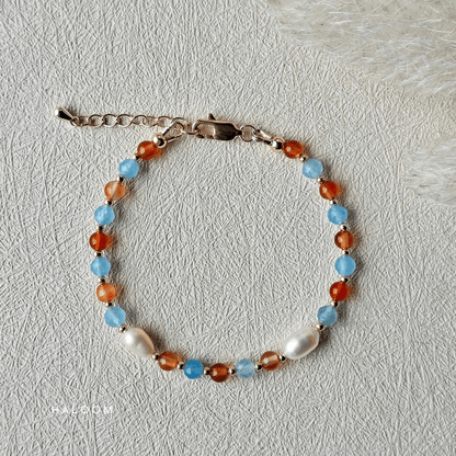 Sea & Sunshine | Aquamarine + orange carnelian + pearls